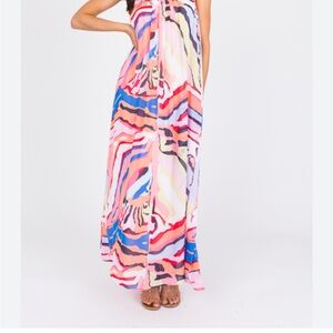entro Striped Halter Maxi Bow Back